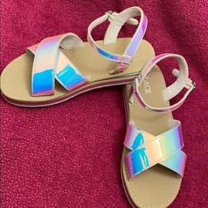Girls Holographic Rainbow Platform Sandals